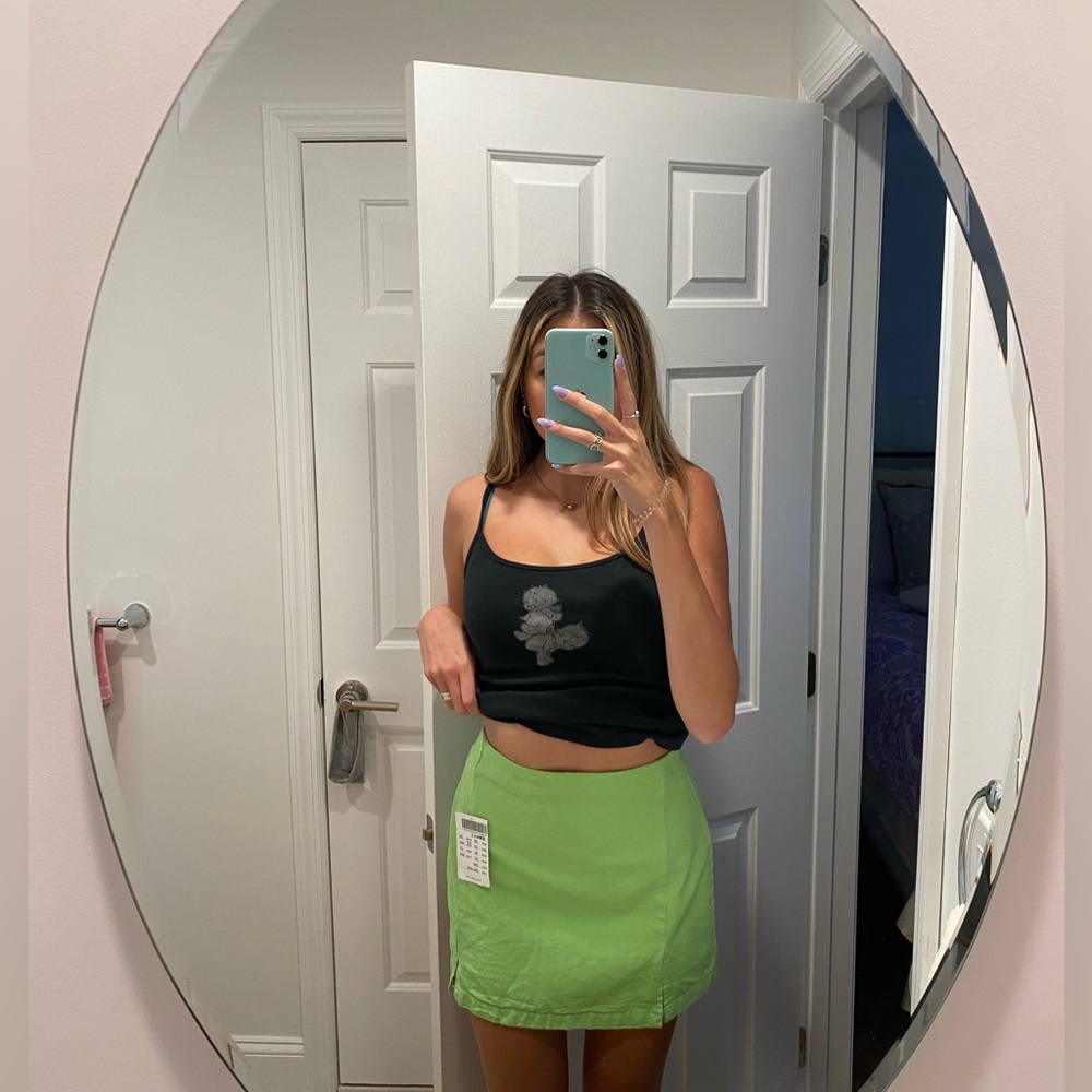 brandy melville lime green denim mini skirt